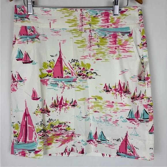 Talbots Outlet Women’s Sz 8 White with Pink Sailboats Pencil Skirt New with Tags - Picture 1 of 5